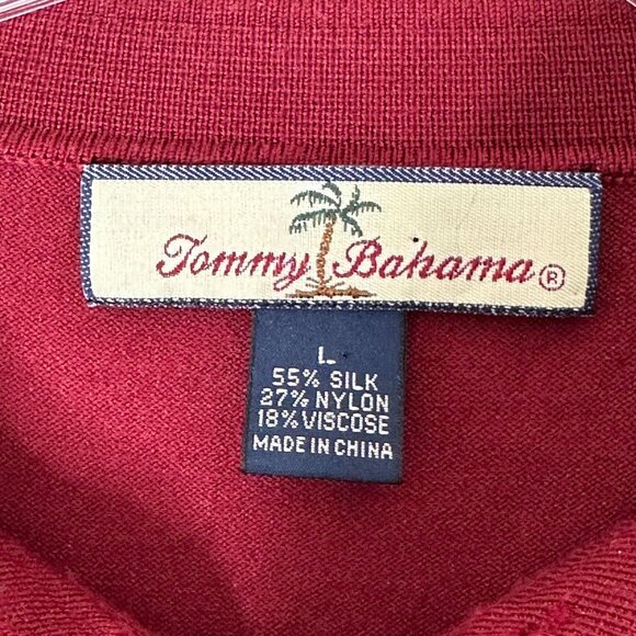 Tommy Bahama Burgundy Silk Blend Sweater Polo Large Preppy Casual Y2K - Picture 3 of 8